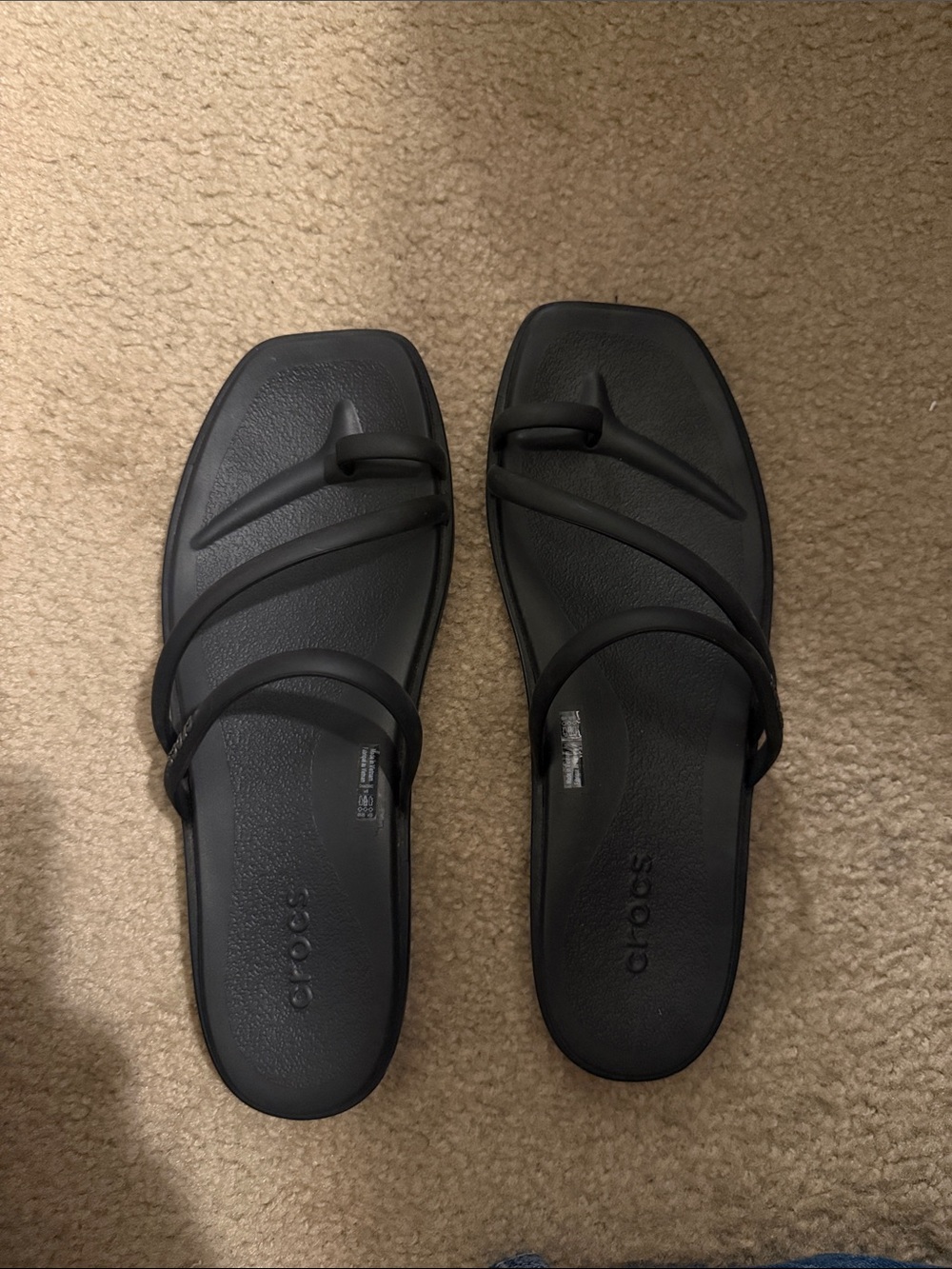 CROCS Black Multi-Strap Square Toe Slide Sandals